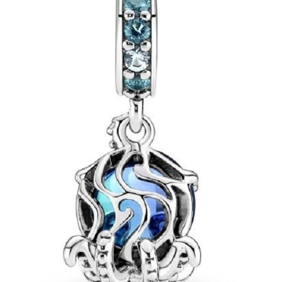 New Pandora Cute Octopus Dangle Murano Blue Glass Charm Bead w/pouch - Picture 1 of 6